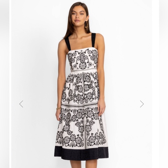 Johnny Was Dresses & Skirts - Johnny Was Womens L Mel Embroidered Midi Dress White Black Cotton Boho Parisian